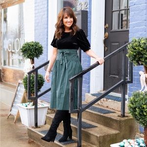 NWOT Draper James High Waisted Midi Length Green Plaid Skirt, Large